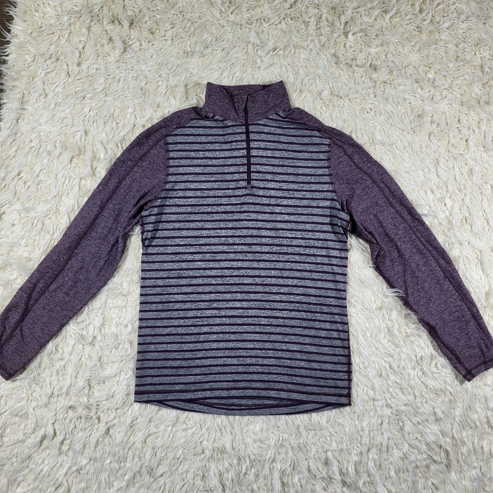 Lululemon Surge Warm 1/4 Zip Pullover Yachtie Stripe Heathered Grey Purple Large - Picture 2 of 16